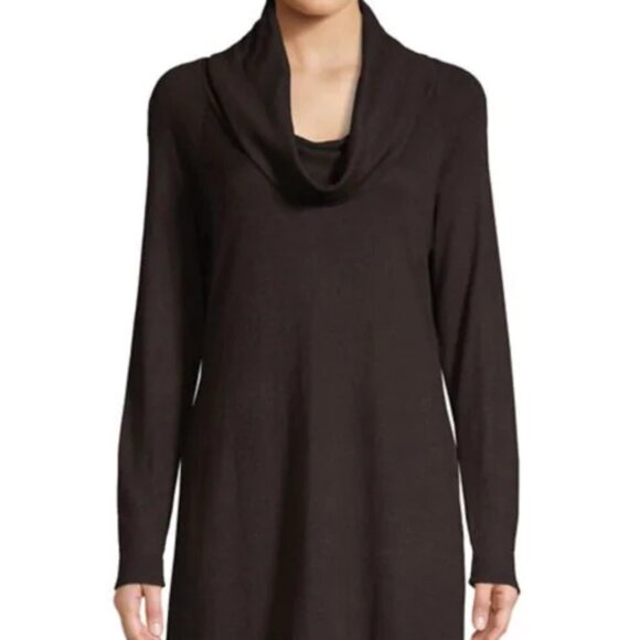 Halston Long Hi-Low Raglan Sleeve Rayon Tunic Sweater Pullover Top Dark Grey - Picture 1 of 4